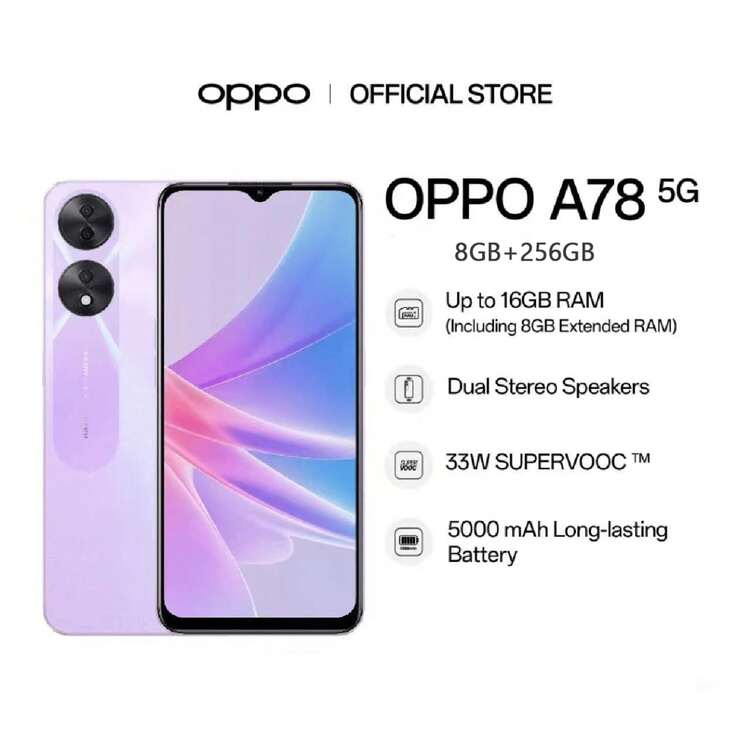 OPPO A78 5G Unlocked Smartphone, 8GB+256GB, 5000mAh Long-Lasting