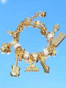 1pc Music Festival Charm Bracelet, TS Friendship Bracelet, Music Festival Concert Cheering Wristband, Fashion Simple Guitar & Drum Band Bracelet - 銀色 - 查看 4