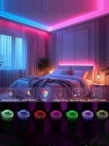 這款 LED 燈條適用於居家裝飾,可透過 App 和 44 鍵紅外線遙控器控制亮度與顏色變化,支援 DIY 模式與音樂同步,適用於電視背光、酒吧、客廳、萬聖節派對、房間裝飾、婚禮佈置等場合 - 燈帶 - 查看 4