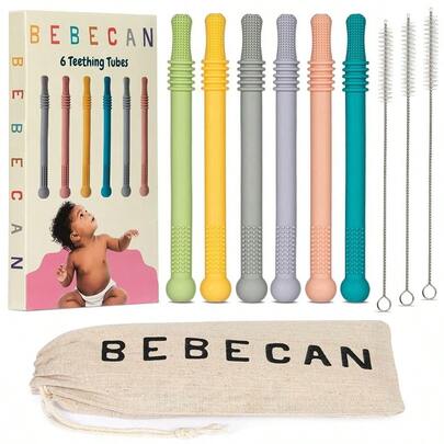 Bebecan Palillos para la dentición para bebés de más de 36 meses - Ayuda para la dentición de silicona súper suave, alivio calmante oral para bebés, molares traseros, multicolor, paquete de 6
