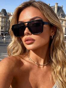 1件女款塑膠方框時尚眼鏡，大框休閒眼鏡，適合海灘度假與日常配戴 - 彩色 - 查看 2
