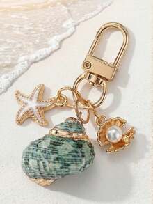 Summer Beach Nautical Shell And Starfish Keychain With Faux Pearl - Shell And Starfish Pendant, Beach Handbag Accessory, Wallet Or Women's Keychain, Holiday Graduation Teacher's Day Gift - Multicolor - View 6