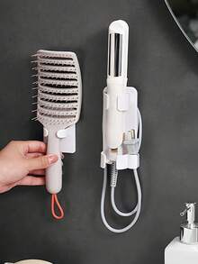 Estante de almacenamiento montado en la pared para herramientas de belleza, organizador colgante de plástico multifuncional adecuado para tenacillas, secadores de pelo, cepillos de dientes eléctricos, sin instalación de perforación, accesorios de baño - Multicolor - Ver 3