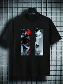 Camiseta Casual de Manga Corta y Cuello Redondo para Hombre con Tela Elástica - Negro - Ver 7