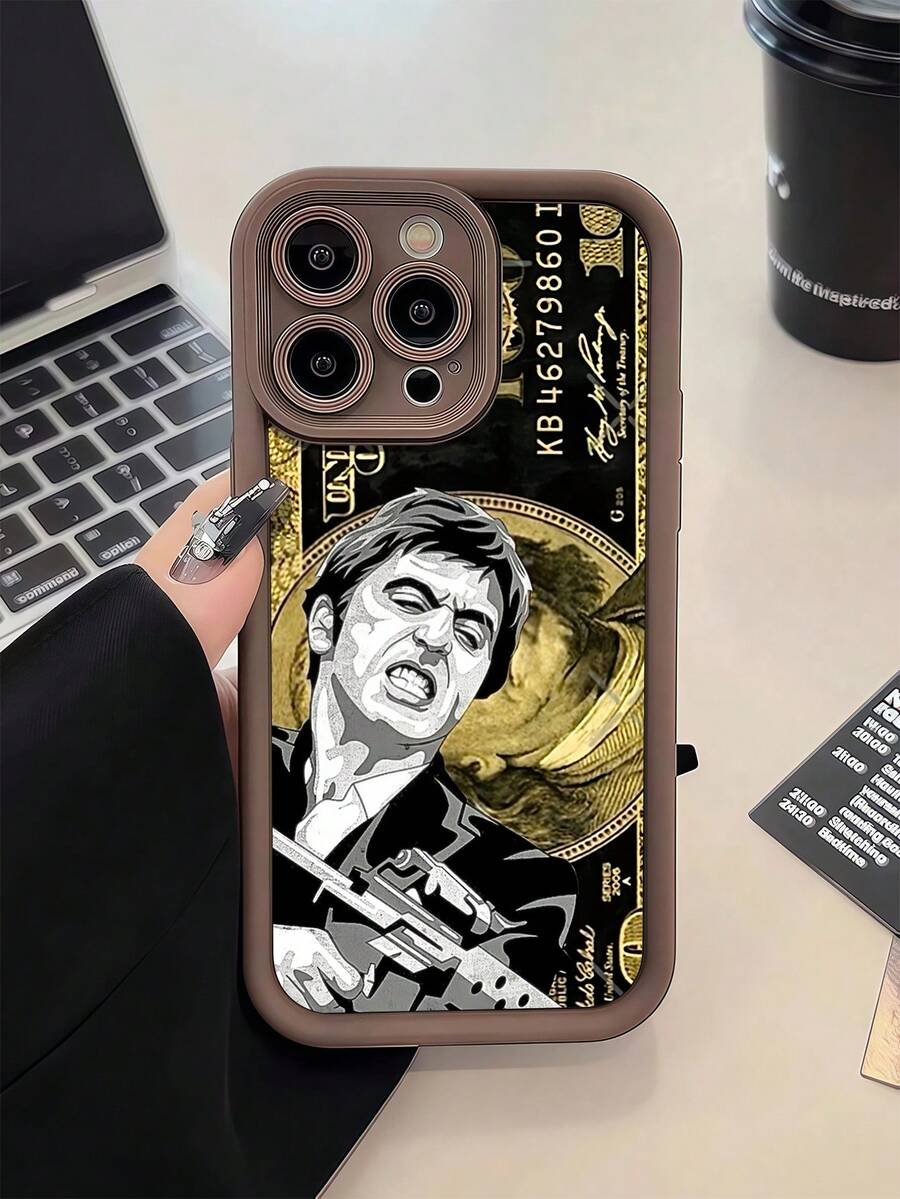 1pc Brown Gold Banknote Design Minimalist Personalized TPU Shockproof Full Coverage Phone Case, Compatible With Apple 17, 16, 15, 14, 13, 12, 11 Pro Max, Air, And Series - Multicolor - View 1