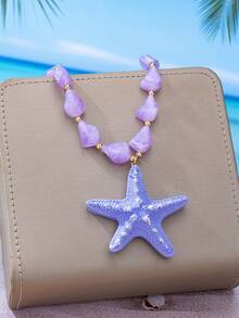1件海洋风多巴胺亚克力海星吊坠项链，适合女士夏季海滩、派对佩戴 - 海星2 - 查看 6