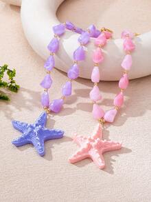 1件海洋风多巴胺亚克力海星吊坠项链，适合女士夏季海滩、派对佩戴 - 海星2 - 查看 3