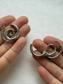 1pair Exquisite Stainless Steel Spiral Hoop Earrings Unusual Anti Allergic Waterproof Metal Silver Gold Color Jewelry Party Gift Mosquito Coil Shaped Circle Accessories Couple Jewelry - Earrings - View 9