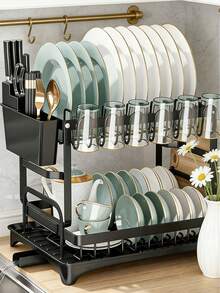 3-Layer Stainless Steel Dish Drying Rack Automatic Drainage Organziers Storage With Bowl/Bowls,Cup,Spoon,Chopsticks,Plate,For Kitchen Essentials|Kitchen|Home Décor|Kitchen Deccor,Escurridor De Platos Para Fregadero,Home Accesssories,Apartment Essentials,Party Supplies,Shoe Rack,Home Organaizer,Closet Organzation,Mothers Day Gift - 加厚款 - 查看 1
