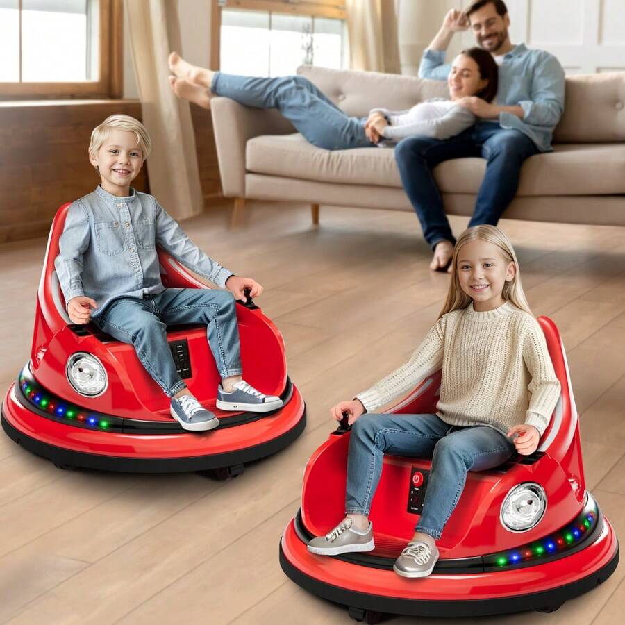 Coche de choque eléctrico de 12V para niños - Juguete montable con giro de 360°, 2 velocidades, control remoto para padres, música y luces LED, coche de choque para edades de 1 a 5 años - Rojo - Rojo - Ver 1