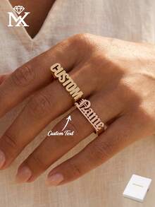 Customized Name Ring, Personalized Fashion Jewelry Gift. Minimalist Style Custom Design, Suitable For Birthday Gift, Party Gift, Christmas Gift, Bridesmaid Gift, Or Special Occasions Like Anniversary, Valentine's Day, Father's Day, Mother's Day, Graduation Season And Christmas. - Rose Gold - View 3