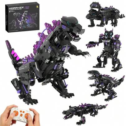Kit de construcción de dinosaurio robótico STEM programable 5 en 1 – Control remoto y por aplicación – Set de construcción transformable – Incluye Triceratops y Pterosaurio – Juguete educativo de codificación para niños de 8 años en adelante