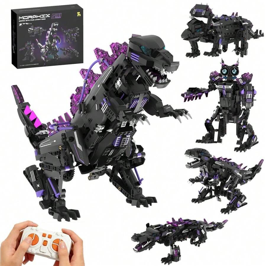 Kit de construcción de dinosaurio robótico STEM programable 5 en 1 – Control remoto y por aplicación – Set de construcción transformable – Incluye Triceratops y Pterosaurio – Juguete educativo de codificación para niños de 8 años en adelante - Lila Púrpura - Ver 1