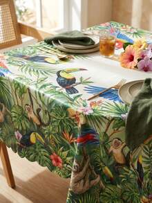 1 chiếc khăn trải bàn họa tiết động vật rừng nhiệt đới, chất liệu polyester chống thấm nước và chống bám bẩn, in hình chim toucan, lười và vẹt, viền lượn sóng, lý tưởng cho tiệc mùa hè, tiệc bể bơi, tụ họp theo chủ đề rừng rậm, ăn uống ngoài trời và trang trí nhà cửa trong nhà và ngoài trời. - Nhiều màu - Xem 7