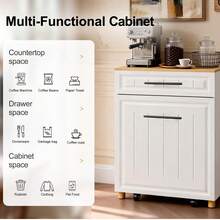 Double Pull Out Trash Can Cabinet For 2*10 Gallon Bins, Pet Proof Hidden Trash Bin Cabinet With Drawer, Freestanding Wooden Garbage Recycling & Laundry Hamper For Kitchen, Laundry, Living Room - White - View 1