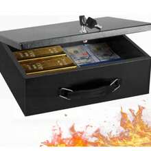Lock Portable Money  Box With Key Document Storage Chest Heat Resistant Cash Box For Home Office Secure Storage For Cash Jewelry Passport Valuables - Black - View 3