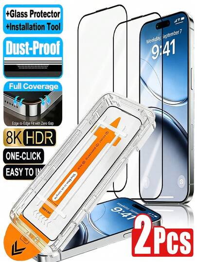 Bộ 2 miếng dán màn hình cường lực 8K Ultra HD tương thích với iPhone 17 Pro Max/16 Pro Max/17 Air/17/16/15/14/13/12/11/Plus/Mini. Có dụng cụ dán một chạm, dễ dàng lắp đặt, tương thích với Dynamic Island.