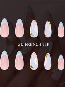 Medium Glossy Teardrop Shaped Tie Dye Blue 3D Embossed Rhinestone Nail Stickers, 24pcs - Multicolor - View 2