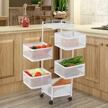 6 Tier Kitchen Rotating Storage Trolley Cart Utility Vegetable Mobile Shelf Rack - Black - View 8