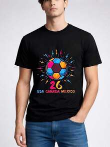 Balón de fútbol temático de Norteamérica 2026 para hombre y mujer, adecuado para EE.UU., Canadá y México, número 26 Rayo, lavable a máquina, informal, con cuello redondo, para entrenamiento, torneos, regalos - Equipamiento - Negro - Ver 6