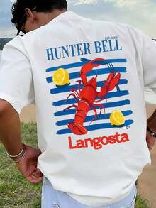 Men's Graphic Print T-Shirt, Summer Beach Outfit, Relaxed Fit, Short Sleeves - 布蘭克 - 查看 2