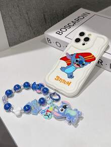 Disney Has Authorized, Phone Case - Chain Set, The Stitch Lilo & Stitch Phone Case Plus A Silicone 3D Or Fluffy Style Stitch Bracelet With Metallic Ring Removable Bracelet, Stitch And Angel Pattern, Compatible With Iphone 17/16/15/14/13/12/11/XS/XR/X Plus Pro Max, Wavy Design Phone Case For Girl, A Stylish Cartoon Summer Phone Case, The Perfect Gift Choice, Phone Protection, Durable Phone Cover, Great Gift For Friends And Family - 白色款式B - 查看 6