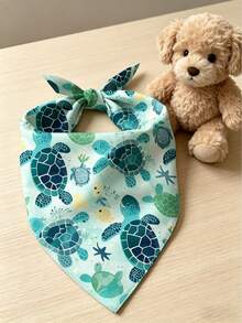 Sea Turtle Print Pet Bandana, Summer Ocean Style Pet Triangle Scarf, Soft Breathable Adjustable Neckerchief For Small Medium Large Dogs Cats, Beach Vacation Photo Prop - Multicolor - View 6