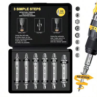 6pcs Damaged Screw Extractor Set, Suitable For Removing Twisted, Rusted Or Broken Screws - Bolt And Nut Tool Without Assembly Required, Specially Designed For Heavy Duty Drilling, Great For Mechanics And Hobbyists