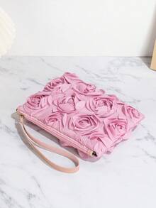 Fashionable Versatile 3D Rose Flower Women Clutch Wallet - Hot Pink - View 5