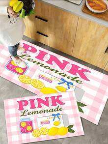 Kitchen Mat Set Pink Lemonade Kitchen Floor Mat, Summer Pink Buffalo Check Plaid Lemon Print Non-Slip Water Absorbent Polyester Doormat, Washable Durable Comfortable Standing Rug For Kitchen Sink Bathroom Entryway Laundry Room Balcony Passage Living - Multicolor - View 6