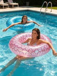 1 pieza Aro de natación inflable para adultos, diseño con patrón de sirena y pez, decoración con lentejuelas, material de PVC duradero, tamaño extra grande para adultos, apto para piscina, playa, agua, arena, fiesta familiar, dispositivo flotante inflable, balsa de piscina, asiento de descanso inflable, aro de natación. Se necesita comprar una bomba de inflado por separado. - Sirena con lentejuelas - Ver 3