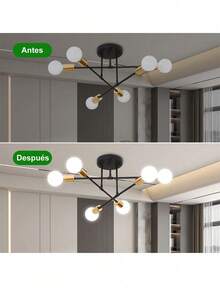 Modern Ceiling Lamp, Simple Six-Light Chandelier, Suitable For Living Room, Dining Room, Kitchen And Office (Bulb Not Included) - Black and Gold - View 8