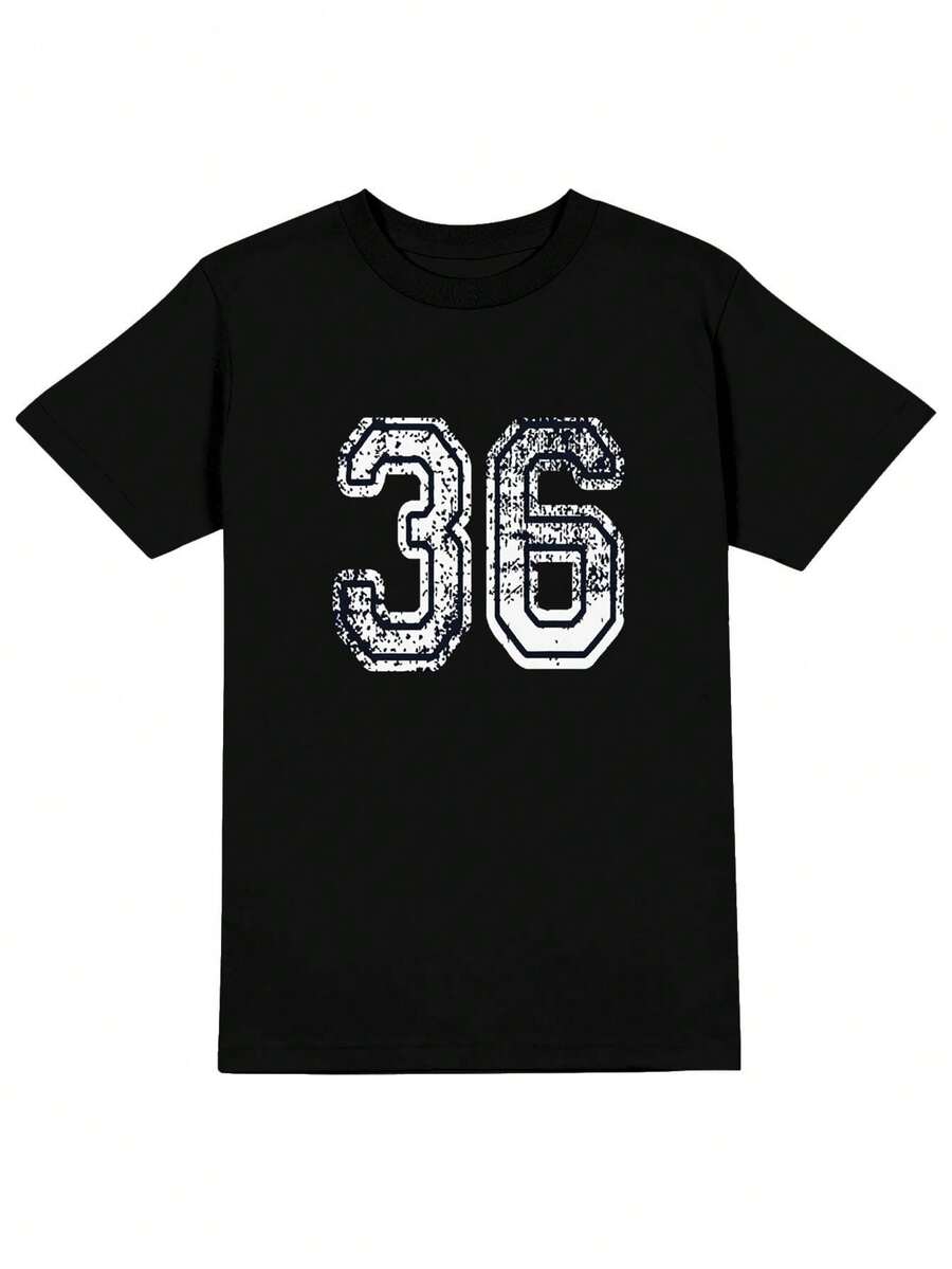 Camiseta Deportiva Retro para Hombre con el Número 36 - Manga Corta, Cuello Redondo, Estilo Casual con Estampado del Número 36, Lavable a Máquina, Corte Regular, Ideal para Padres, Novios, Regalos para Aficionados al Deporte - Negro - Ver 1