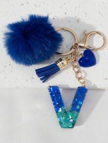 Llavero con letra brillante, llavero con borla de pompón esponjoso - Accesorios elegantes para bolsos y llaves de coche, perfectos para despedidas de soltera, bodas y regalos de cumpleaños, encantador adorno para bolsos, llavero elegante para mujeres, regalos para festivales, graduación, agradecimiento a maestros, regalos para madres, regalos del Día de la Madre, artículos esenciales para vacaciones, regalos de graduación, accesorios de encantos lindos, llavero - Azul - Ver 26