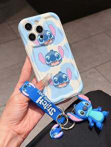 Estuche de teléfono autorizado por Disney - Set con cadena, Estuche de teléfono de Lilo y Stitch talla grande un brazalete de silicona 3D o de estilo esponjoso de Stitch con anillo metálico desmontable, diseño de Stitch y Angel, compatible con iPhone 17/16/15/14/13/12/11/XS/XR/X Plus Pro Max, Estuche de teléfono de diseño ondulado para chica, un estuche de teléfono de dibujos animados de verano con estilo, la opción de regalo perfecta, protección de teléfono, cubierta de teléfono duradera, un gran regalo para amigos y familiares - Estilo blanco A - Ver 2