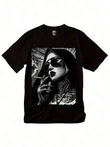 Damtoppar 2026 Unisex T-shirt i ren bomull, edgy T-shirt med gotisk tatueringsdesign - Svartvit T-shirt med nunnor och tatueringar - Kraftigt stretchmaterial - Unisex streetwear för män och kvinnor - Casual skjorta för konserter, festivaler året runt, Toto En Ninetta-tröja, kurdisk, bohemisk stil dam, måste-ha för semestern, sportset för kvinnor, Maija dam, tröja, våroutfit, sommaroutfit dam, festivaloutfit dam, Y2K, påsk, 2000-talsstil SQOX våroutfit - Svart - Visa 8