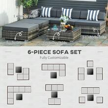 6 PC Rattan Sofa Coffee Table Set Sectional Wicker Weave Furniture For Garden Outdoor Conservatory W/ Pillow Cushion Grey - Grey - View 7
