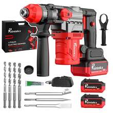 Taladro de Impacto Inalámbrico Industrial Pointekx: Sistema Profesional SDS con Estuche Rigido y Accesorios para Construccion Pesada - Rojo - Ver 1