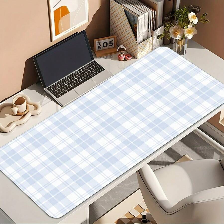 Gaming Mouse Pad Featuring A Light Blue Plaid Design In Pastel Shades - Includes A Non-Slip Rubber Base, Is Washable, And Serves As A Stylish Desk Accessory Perfect For Office, School, Or Home Decor.An Excellent Gift Choice For Fans And Friends - Hình chữ nhật - Xem 1