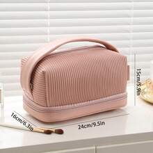 大容量化妆包，防水PU洗漱包，双层褶皱洗漱收纳包，旅行及日常使用 - 彩色 - 查看 13