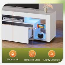 Modern LED TV Stand With 2 Large Storage Drawers, Fits 32/43/50/55/60 Inch TVs, Sturdy Entertainment Center For Living Room, Bedroom, Home Media Console With LED Lighting - 白色 - 查看 7