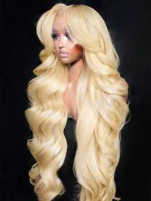 Dollface 34 Zoll 613 HD Lace Front Perücke 13x4 200 Dichte, 13x6 Blonde Lace Front Perücke aus Echthaar, vorgezupfte, gebleichte Knoten mit Babyhaaren, natürlicher Haaransatz, Body Wave 613 Lace Front Perücke aus Echthaar - S613 - Übersicht 2