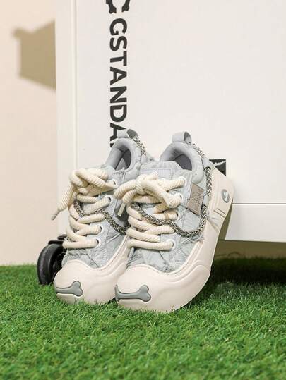  Giày thể thao đế dày buộc dây bằng da PU cổ thấp unisex dành cho nữ, thương hiệu Q-AND Original Niche Designer Shoes.