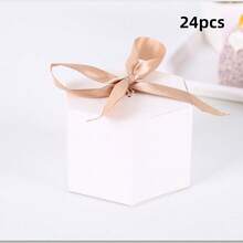 24pcs White Hexagon Candy Boxes With Ribbons, Brown Paper Gift Boxes For Wedding Favors, Party Candy Boxes Suitable For Wedding, Birthday, Baby Shower - White - View 8