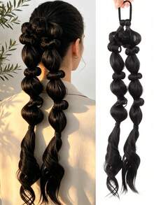 Synthetic French-Style Hand-Braided Bubble Braid Ponytail Wig Long Braid Fluffy Wig Braid - Multicolor - View 11