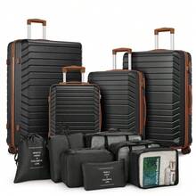4-Piece Hardside Luggage Set (20/24/28/32 Inch) With 7 Packing Bags, Durable ABS Suitcases With Spinner Wheels,Combination Lock, Lightweight Large Capacity Travel Luggage Set For All Trips, Perfect For Family Vacations, Business Travels, Weekend Getaways, Summer Vacation, Cruise Trips,Back-To-School - 黑棕色 - 查看 1