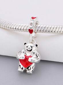 Fashionable Niche Design Warm Healing Mother's Love & Affection Themed Heart, Teddy Bear Beaded Pendant, Versatile DIY Bracelet Necklace, Mother's Day Gift - Silver - View 4