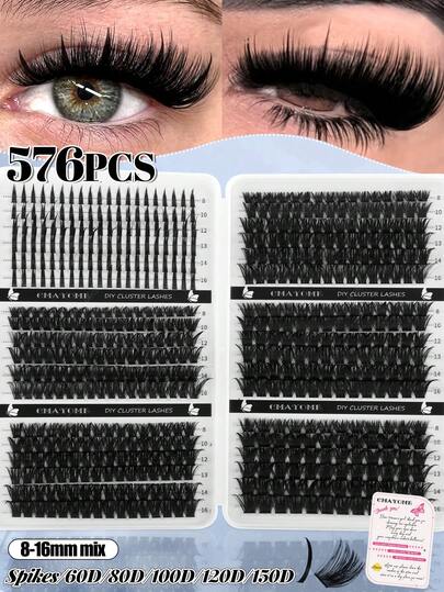 720/576 Clusters Individual Segmented False Eyelashes (D Curl + Spikes Style) DIY Lash Extension Kit. Mixed Specifications (10D+20D+30D+40D+50D+Spikes/60D+80D+100D+120D+150D+Spikes), Including 8-16mm Mixed-Length Segmented Lashes, Easy For Self-Application At Home.Segmented Lash Kit, False Eyelashes, Realistic Fake Lashes.