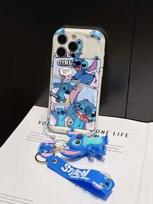 Disney Has Authorized, Phone Case - Chain Set, The Stitch Lilo & Stitch Phone Case Plus A Silicone 3D Or Fluffy Style Stitch Bracelet With Metallic Ring Removable Bracelet, Stitch And Angel Pattern, Compatible With Iphone 17/16/15/14/13/12/11/XS/XR/X Plus Pro Max, Wavy Design Phone Case For Girl, A Stylish Cartoon Summer Phone Case, The Perfect Gift Choice, Phone Protection, Durable Phone Cover, Great Gift For Friends And Family - 白色款式A - 查看 4