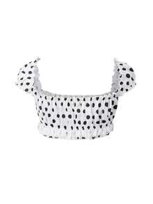 Women's Y2K Off Shoulder Tops Fairycore Slim Frill Trim Bow Backless Short Sleeve Crop Tops Short Shirt Aesthetic Clothes For Party Club Streetwear - Màu trắng - Chấm bi lớn - Xem 8
